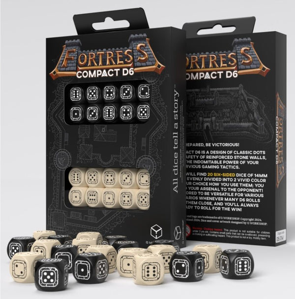 Fortress Compact D6 Dice Set: Black& Beige