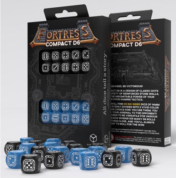 Fortress Compact D6 Dice Set: Black & Blue