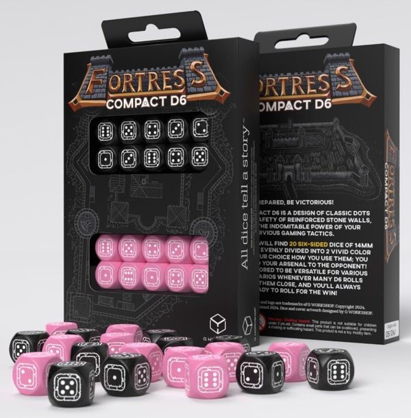 Fortress Compact D6 Dice Set: Black & Pink