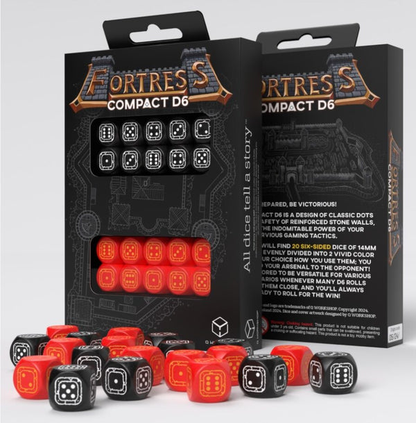 Fortress Compact D6 Dice Set: Black & Red