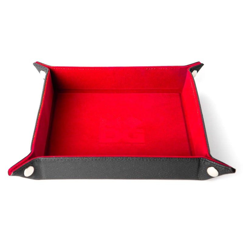 Velvet Folding Dice Tray with Leather Backing: 10in x10in Red