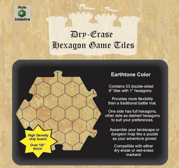 Dry Erase Dungeon Tiles: Earthtone - Pack of 33 Six Inch Hexagons