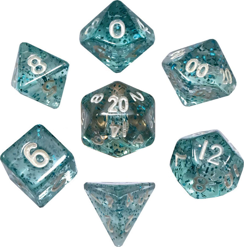 Mini Polyhedral Dice Set: Ethereal Light Blue with White Numbers