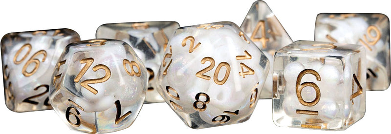 16mm Resin Poly Dice Set: Pearl with Copper Numbers (7)