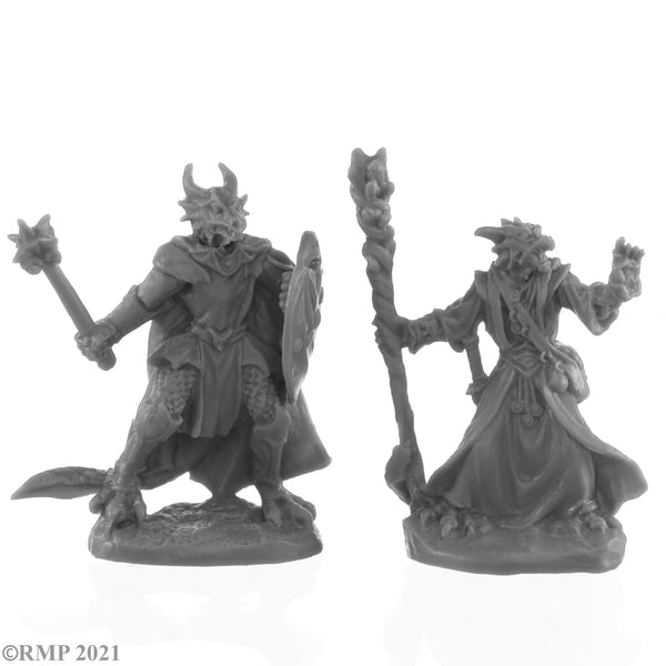 Bones Black: Dragonfolk Wizard and Cleric