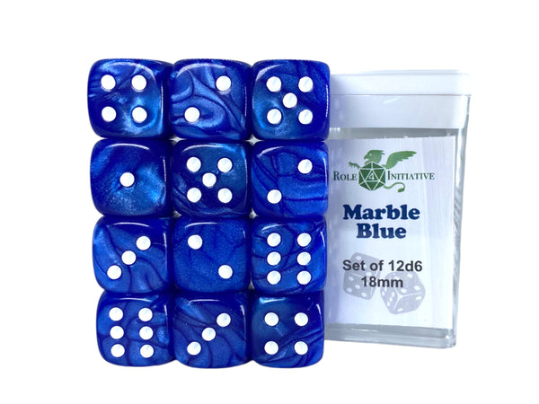 D6 Dice Set: Marble Blue - Set of 12d6 (18mm)
