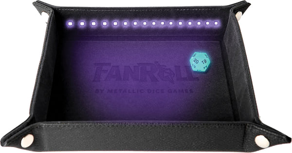 Blacklight Dice Tray with d20: Black