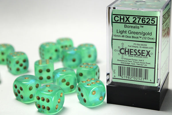Borealis 2: 16mm D6 Light Green/Gold (12) from Chessex image 1