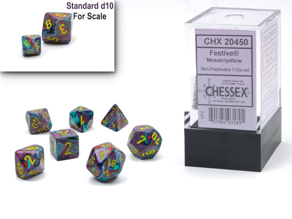 Festive: Mini-Polyhedral Mosaic/yellow 7-Die set from Chessex image 1