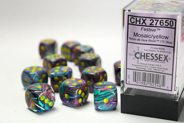 Vortex 16mm D6 Mosaic Yellow (12) from Chessex image 1