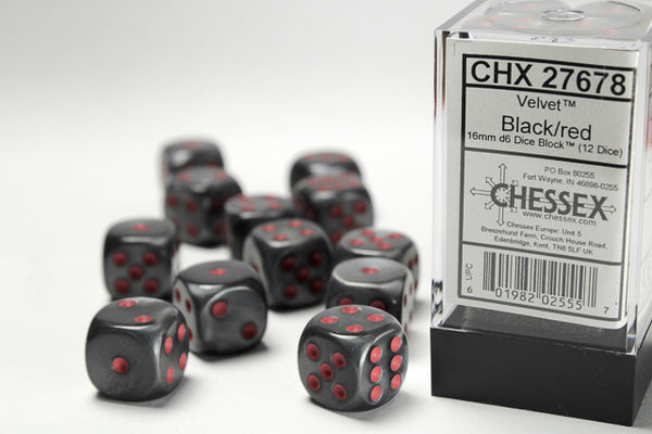 Velvet: 16mm D6 Black/Red/Black (12) from Chessex image 1