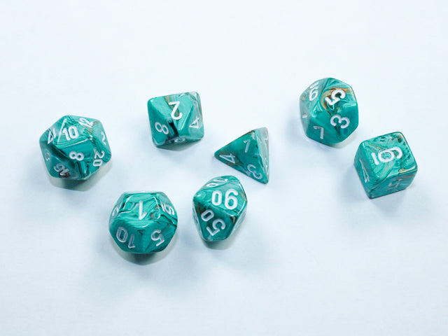 Marble: Mini-Polyhedral Oxi-Copper/white 7-Die Set from Chessex image 1