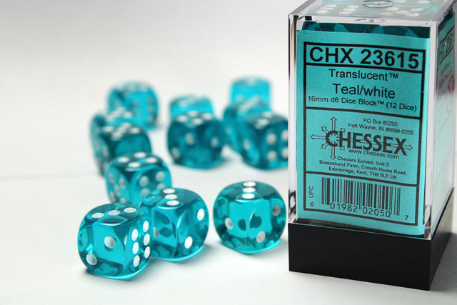 Translucent: 16mm D6 Teal/White (12) from Chessex image 1