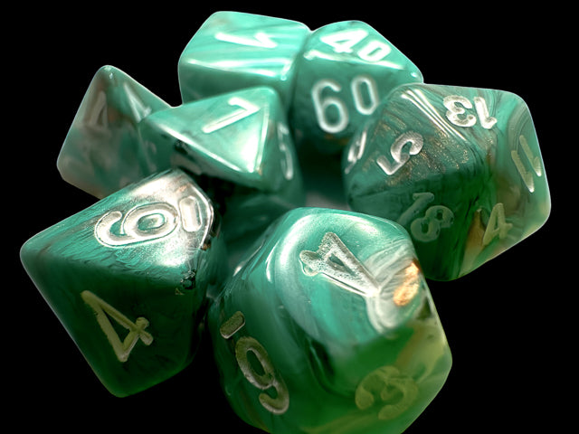 Marble: Mini-Polyhedral Oxi-Copper/white 7-Die Set from Chessex image 2
