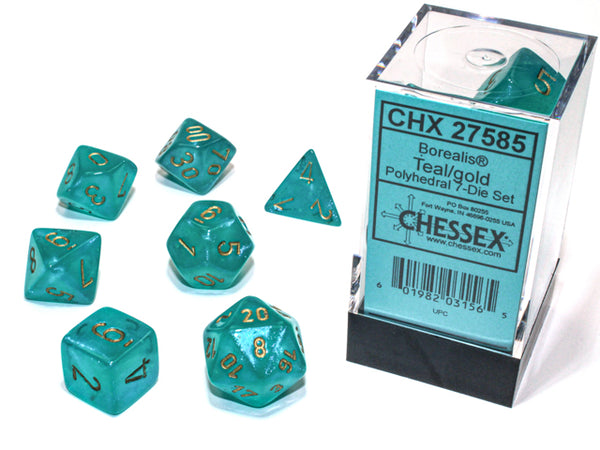 Borealis: Polyhedral Teal/gold Luminary 7-Die Set from Chessex image 1