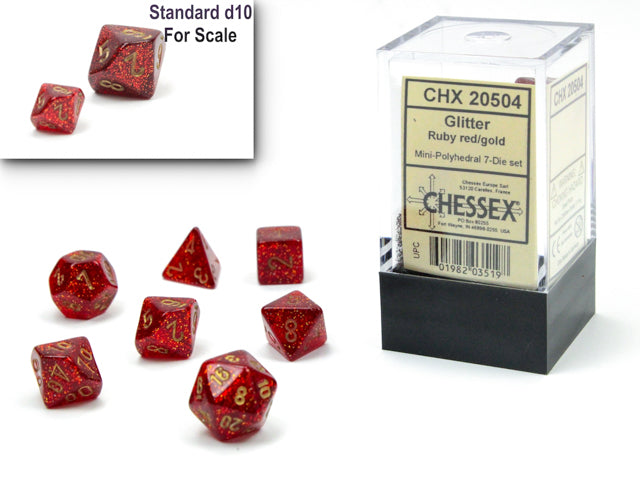 Glitter: Mini-Polyhedral Ruby/gold 7-Die Set from Chessex image 1