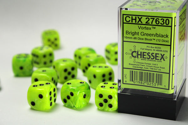Vortex: 16mm D6 Bright Green/Black (12) from Chessex image 1