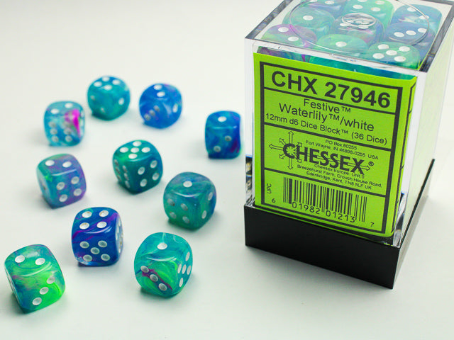 Dice Menagerie 10: 12mm D6 Festive Waterlily/White (36) from Chessex image 1