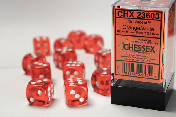 Translucent: 16mm D6 Orange/White (12) from Chessex image 1