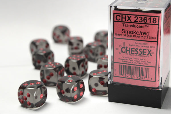 Translucent: 16mm D6 Smoke/Red (12) from Chessex image 1