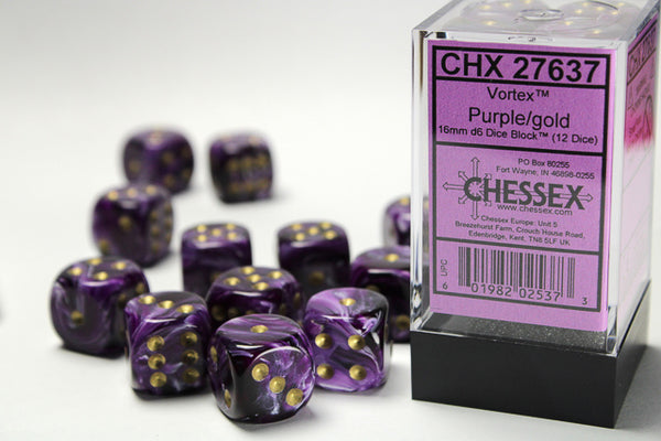Vortex: 16mm D6 Purple/Gold/Black (12) from Chessex image 1