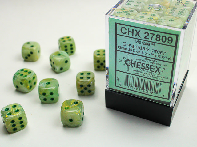 12mm D6 Marble Green/Dark Green (36) from Chessex image 1