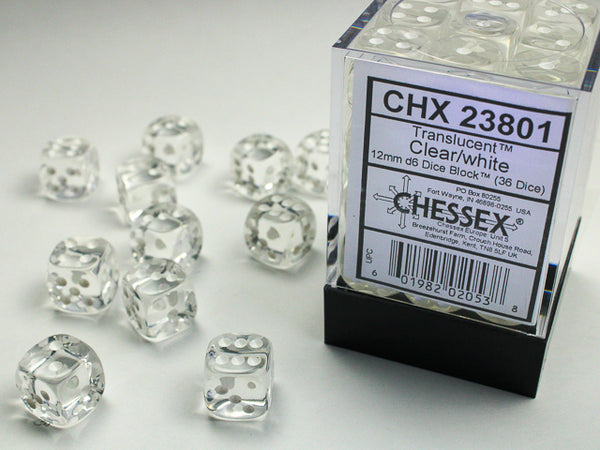 Translucent: 12mm D6 Clear/White (36) from Chessex image 1